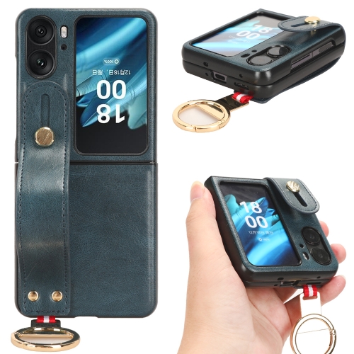 

For OPPO Find N2 Flip Wristband Leather Back Phone Case(Blue)