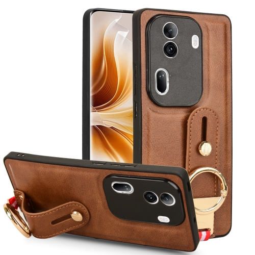 

For OPPO Reno11 Pro Wristband Leather Back Phone Case(Brown)