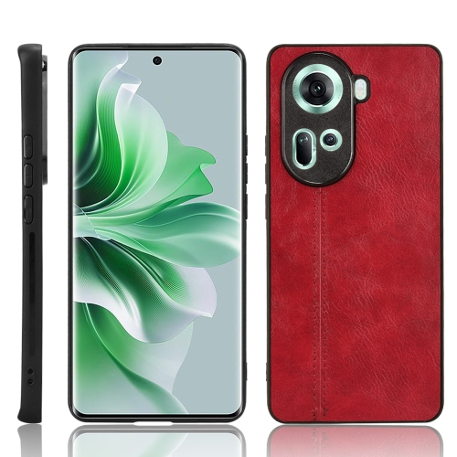 

For OPPO Reno 11 5G Global Cow Pattern Sewing Back Cover Phone Case(Red)