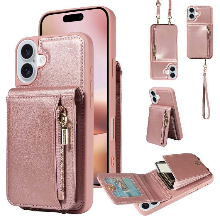 For iPhone 16 Plus Crossbody Lanyard Zipper Wallet Leather Phone Case(Rose Gold)
For iPhone 16 Plus Crossbody Lanyard Zipper Wallet Leather Phone Case(Rose Gold)