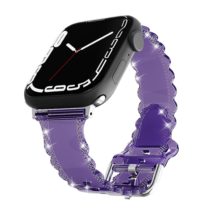 For Apple Watch SE 2022 40mm Diamond Texture Lace Clear TPU Watch Band(Purple)
For Apple Watch SE 2022 40mm Diamond Texture Lace Clear TPU Watch Band(Purple)