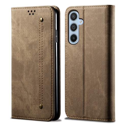 

For Samsung Galaxy S23 FE 5G Denim Texture Casual Style Horizontal Flip Leather Case(Khaki)