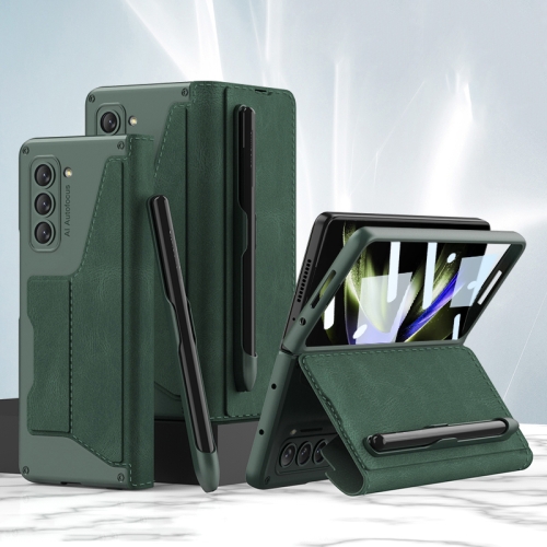 

For Samsung Galaxy Z Fold5 GKK Armor Flip Leather Phone Case with Pen Slots(Night Green)
