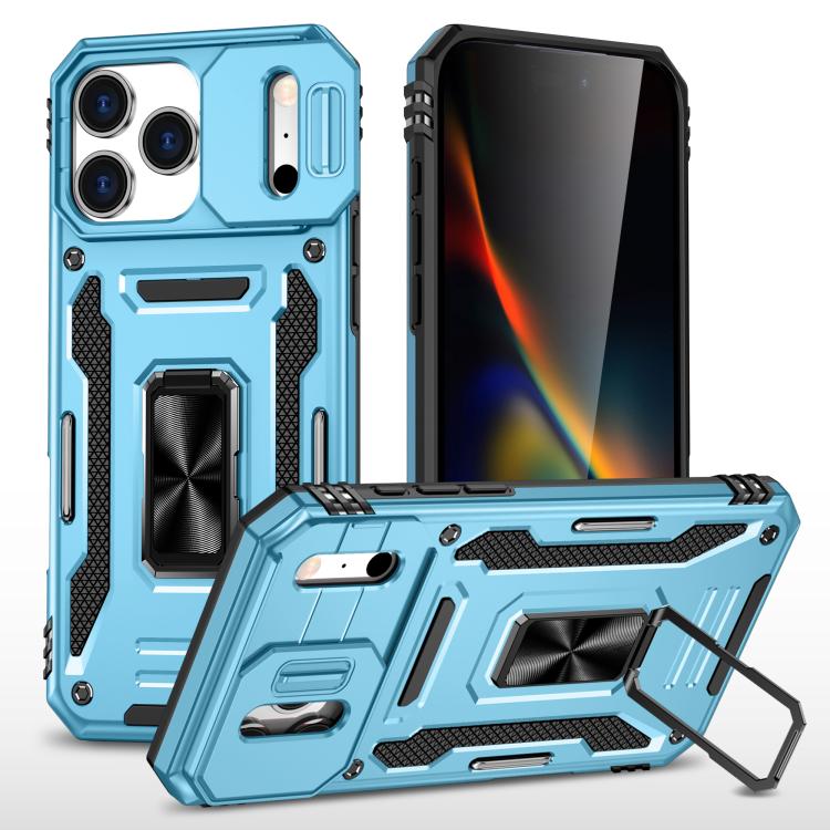 For iPhone 17 Pro Max Armor PC + TPU Camera Shield Phone Case(Light Blue)
For iPhone 17 Pro Max Armor PC + TPU Camera Shield Phone Case(Light Blue)
