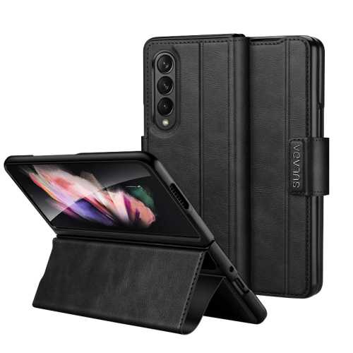 

For Samsung Galaxy Z Fold4 / W23 SULADA All-inclusive Magnetic Snap Flip Leather Phone Case(Black)