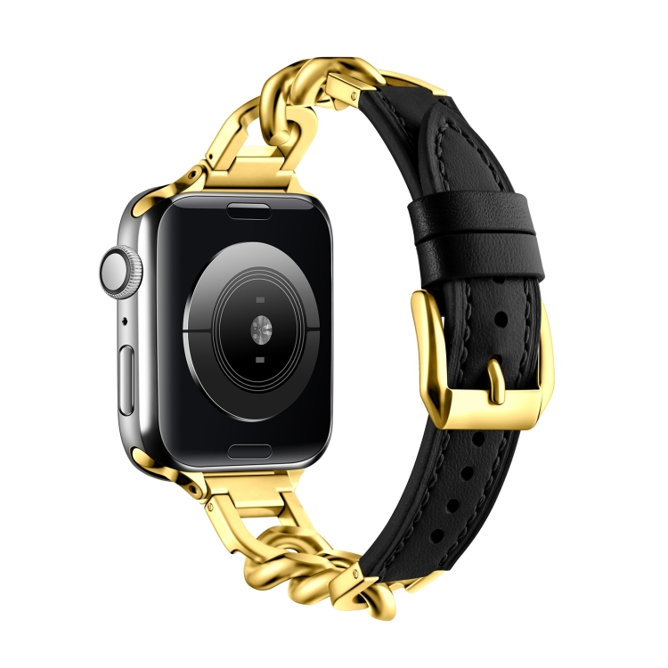 For Apple Watch SE 2023 40mm Chain Genuine Leather Watch Band, Size: L(Gold Black)
For Apple Watch SE 2023 40mm Chain Genuine Leather Watch Band, Size: L(Gold Black)