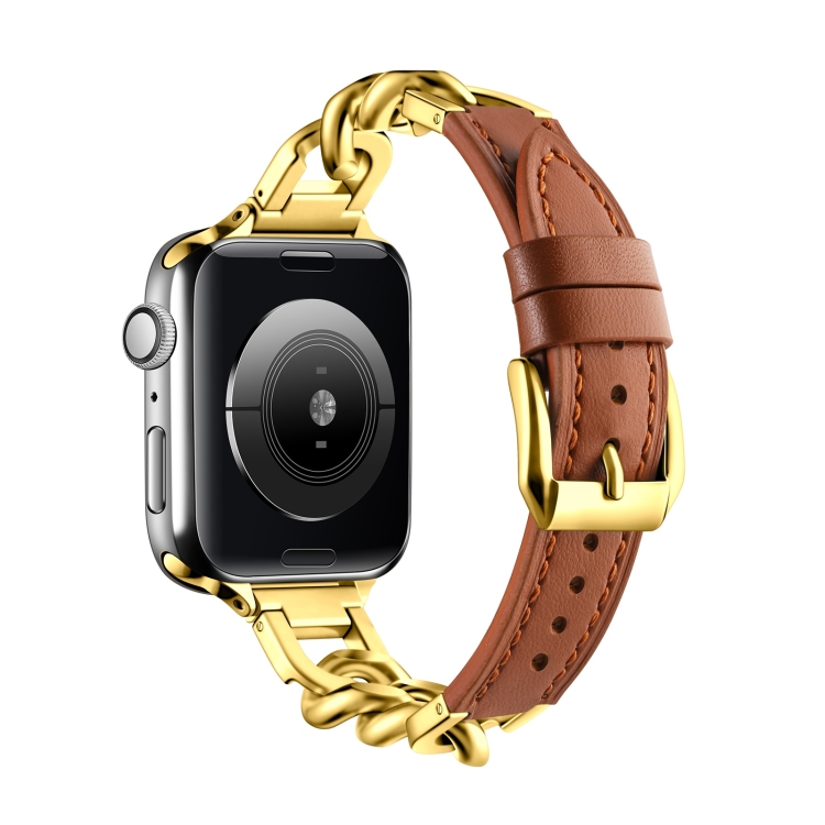 For Apple Watch SE 2023 40mm Chain Genuine Leather Watch Band, Size: L(Gold Brown)
For Apple Watch SE 2023 40mm Chain Genuine Leather Watch Band, Size: L(Gold Brown)
