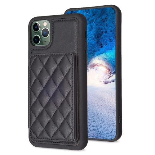 

For iPhone 11 Pro Max BF25 Square Plaid Card Bag Holder Phone Case(Black)