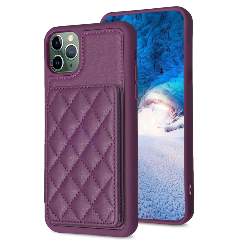 

For iPhone 11 Pro BF25 Square Plaid Card Bag Holder Phone Case(Dark Purple)