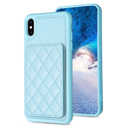 

For iPhone X / XS BF25 Square Plaid Card Bag Holder Phone Case(Blue)