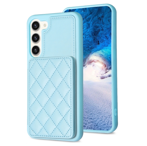 

For Samsung Galaxy S23+ 5G BF25 Square Plaid Card Bag Holder Phone Case(Blue)