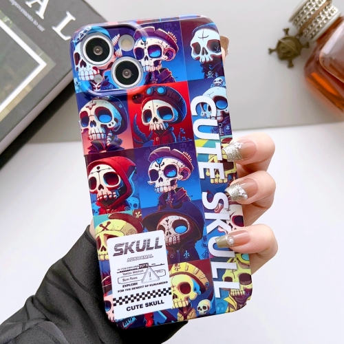

For iPhone 14 Pro Painted Pattern Precise Hole PC Phone Case(Cute Skull)
