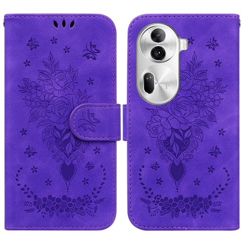 

For OPPO Reno11 Pro 5G Global Butterfly Rose Embossed Leather Phone Case(Purple)