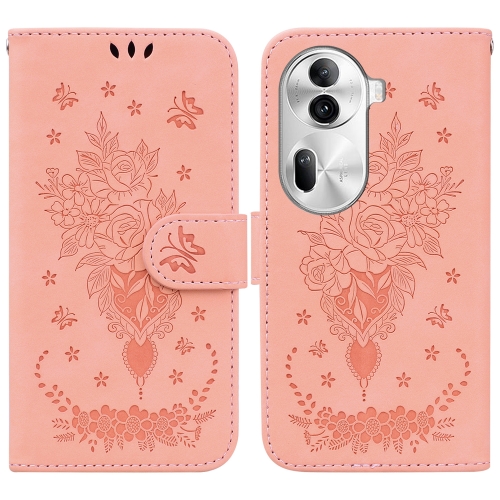 

For OPPO Reno11 Pro 5G Global Butterfly Rose Embossed Leather Phone Case(Pink)