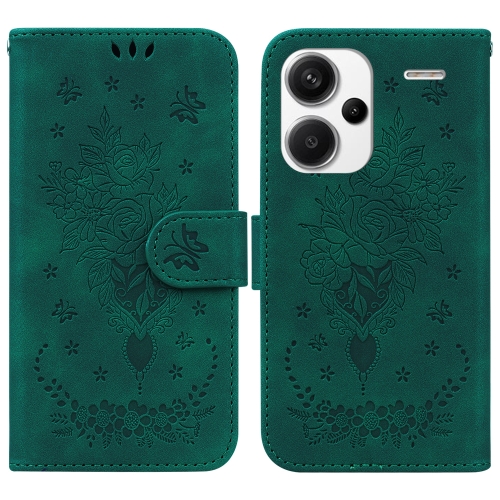 

For Xiaomi Redmi Note 13 Pro+ 5G Butterfly Rose Embossed Leather Phone Case(Green)
