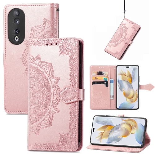 

For Honor 90 Pro 5G Mandala Flower Embossed Leather Phone Case(Rose Gold)