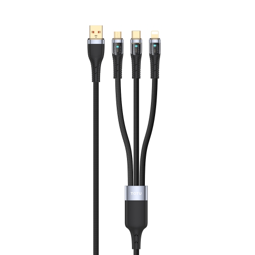 

TOTU CB-8-3 100W 3 in 1 USB to 8 Pin+Type-C+Micro USB Transparent Braided Data Cable, Length: 1.5m