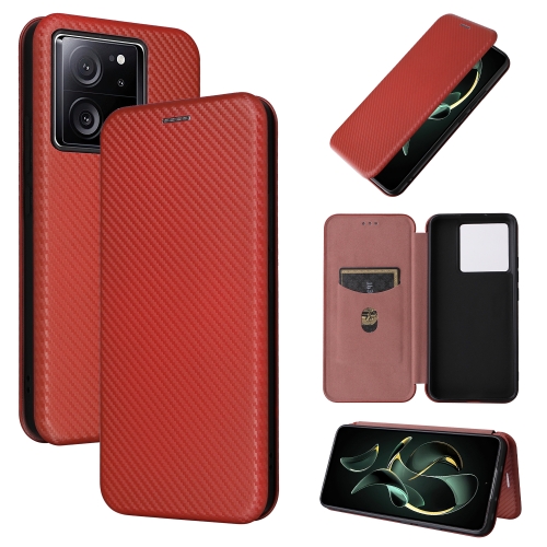 

For Xiaomi Redmi K60 Ultra Carbon Fiber Texture Flip Leather Phone Case(Brown)