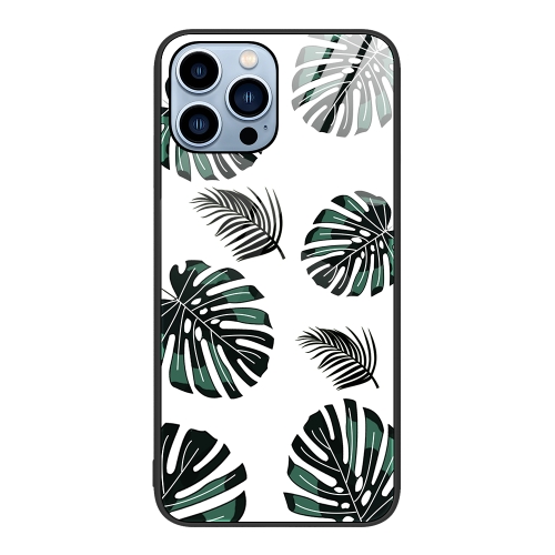 

For iPhone 15 Pro Colorful Painted Glass Phone Case(Banana Leaf)