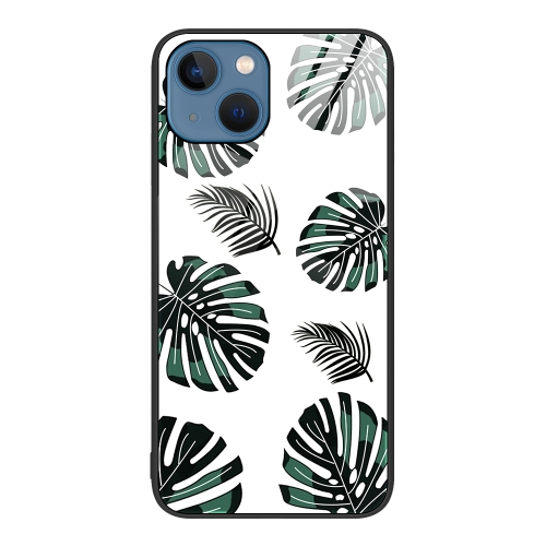 

For iPhone 15 Plus Colorful Painted Glass Phone Case(Banana Leaf)