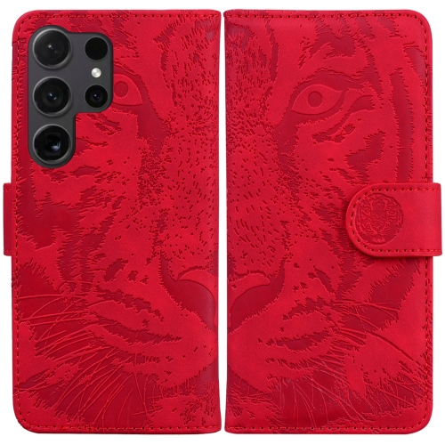 

For Samsung Galaxy S24 Ultra 5G Tiger Embossing Pattern Flip Leather Phone Case(Red)