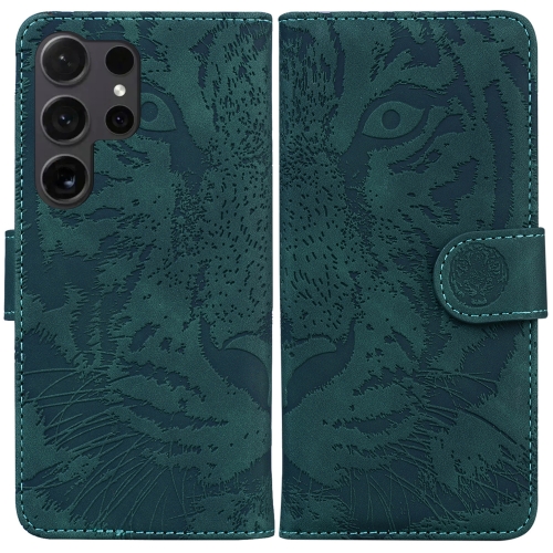 

For Samsung Galaxy S24 Ultra 5G Tiger Embossing Pattern Flip Leather Phone Case(Green)