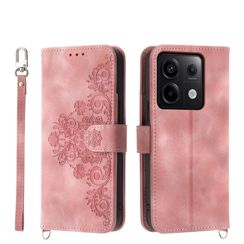 

For Xiaomi Redmi Note 13 Pro 5G Skin-feel Flowers Embossed Wallet Leather Phone Case(Pink)
