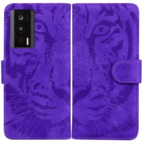 

For Xiaomi Poco F5 Pro / Redmi K60 Tiger Embossing Pattern Leather Phone Case(Purple)