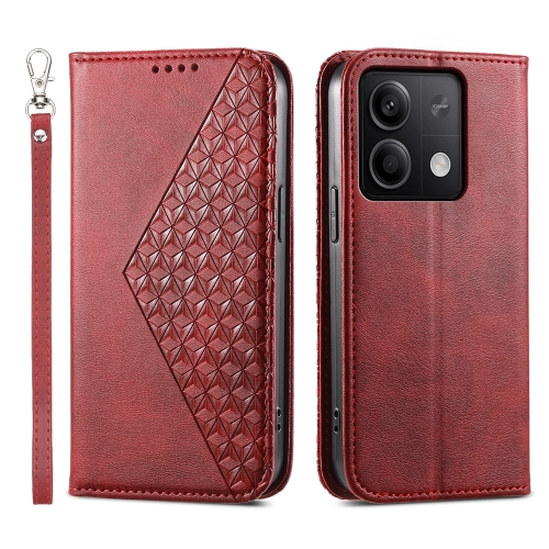 

For Xiaomi Redmi Note 13 5G Cubic Grid Calf Texture Magnetic Leather Phone Case(Red)