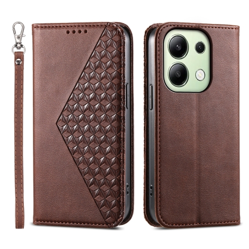 

For Xiaomi Redmi Note 13 4G Cubic Grid Calf Texture Magnetic Leather Phone Case(Brown)