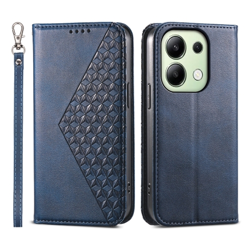 

For Xiaomi Redmi Note 13 4G Cubic Grid Calf Texture Magnetic Leather Phone Case(Blue)