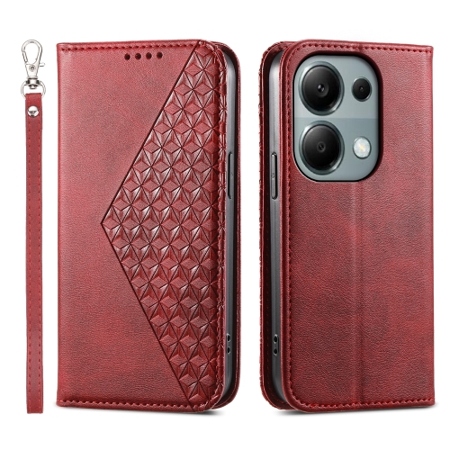 

For Xiaomi Redmi Note 13 Pro 4G Cubic Grid Calf Texture Magnetic Leather Phone Case(Red)