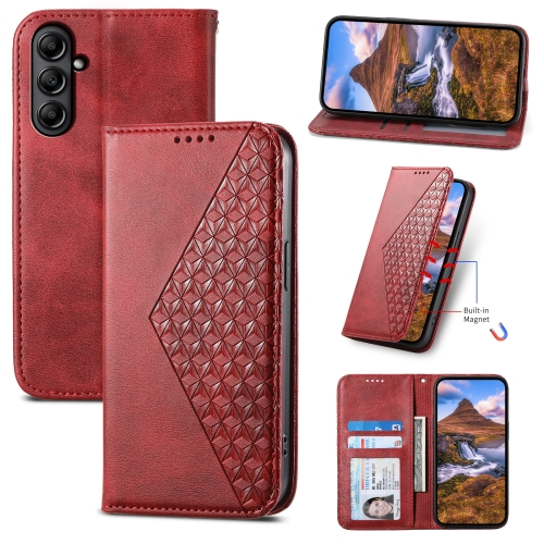 

For Samsung Galaxy A25 Cubic Grid Calf Texture Magnetic Leather Phone Case(Red)