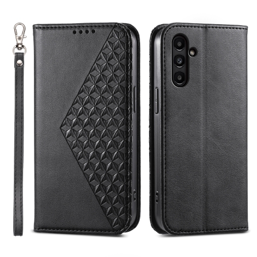 

For Samsung Galaxy A15 Cubic Grid Calf Texture Magnetic Leather Phone Case(Black)