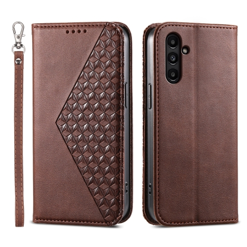 

For Samsung Galaxy A15 Cubic Grid Calf Texture Magnetic Leather Phone Case(Brown)