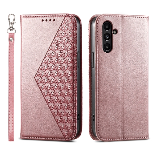 

For Samsung Galaxy A15 Cubic Grid Calf Texture Magnetic Leather Phone Case(Rose Gold)