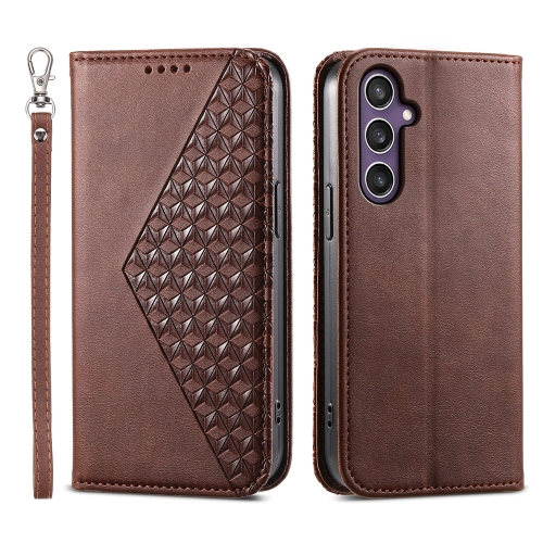 

For Samsung Galaxy S24+ 5G Cubic Grid Calf Texture Magnetic Leather Phone Case(Brown)