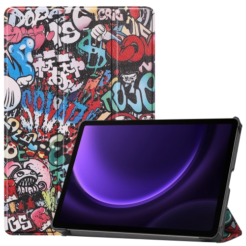 

For Samsung Galaxy Tab S9 FE Custer Painted 3-Fold Holder Smart Leather Tablet Case(Graffiti)