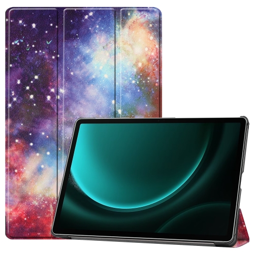 

For Samsung Galaxy Tab S9 FE+ Custer Painted 3-Fold Holder Smart Leather Tablet Case(Milky Way Nebula)