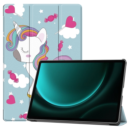 

For Samsung Galaxy Tab S9 FE+ Custer Painted 3-Fold Holder Smart Leather Tablet Case(Unicorn)