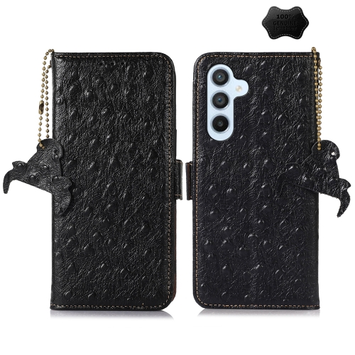 

For Samsung Galaxy S24 Ostrich Pattern Genuine Leather RFID Phone Case(Black)