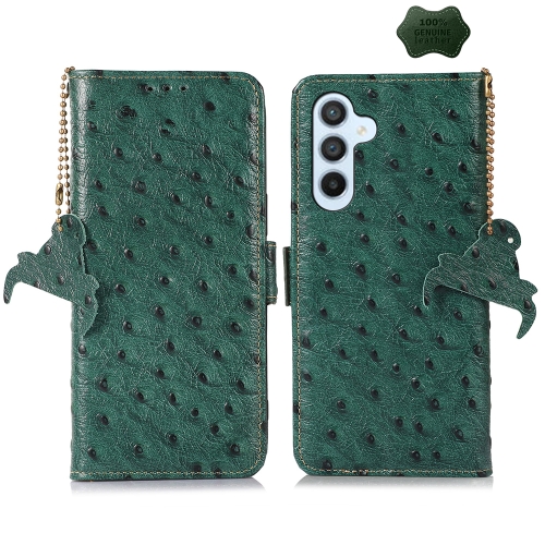 

For Samsung Galaxy A25 5G Global Ostrich Pattern Genuine Leather RFID Phone Case(Green)