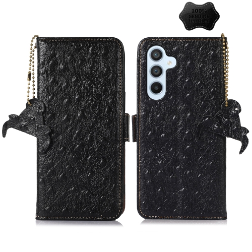 

For Samsung Galaxy A25 5G Global Ostrich Pattern Genuine Leather RFID Phone Case(Black)