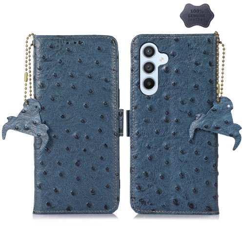 

For Samsung Galaxy A25 5G Global Ostrich Pattern Genuine Leather RFID Phone Case(Blue)