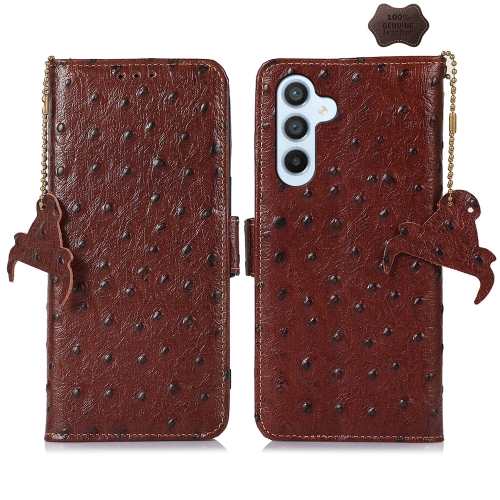 

For Samsung Galaxy A25 5G Global Ostrich Pattern Genuine Leather RFID Phone Case(Coffee)