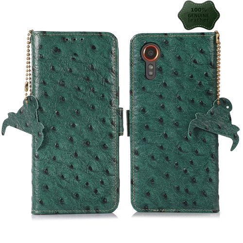 

For Samsung Galaxy Xcover 7 Ostrich Pattern Genuine Leather RFID Phone Case(Green)
