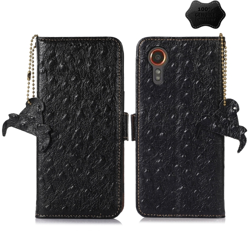 

For Samsung Galaxy Xcover 7 Ostrich Pattern Genuine Leather RFID Phone Case(Black)