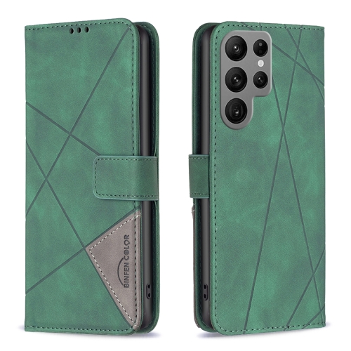 

For Samsung Galaxy S24 Ultra 5G Magnetic Buckle Rhombus Texture Leather Phone Case(Green)