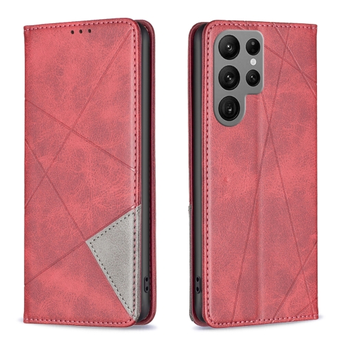 

For Samsung Galaxy S24 Ultra 5G Rhombus Texture Magnetic Leather Phone Case(Red)