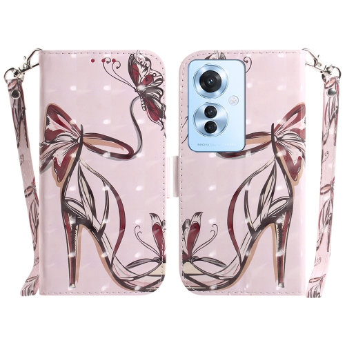 

For OPPO F25 Pro 5G Global 3D Colored Horizontal Flip Leather Phone Case(Butterfly High-heeled)
